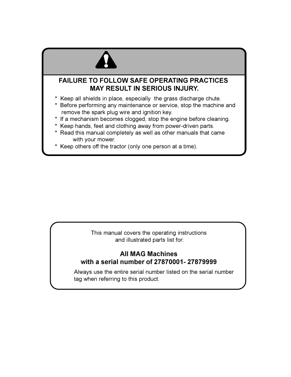 Warning | Scag Power Equipment MAG User Manual | Page 2 / 66