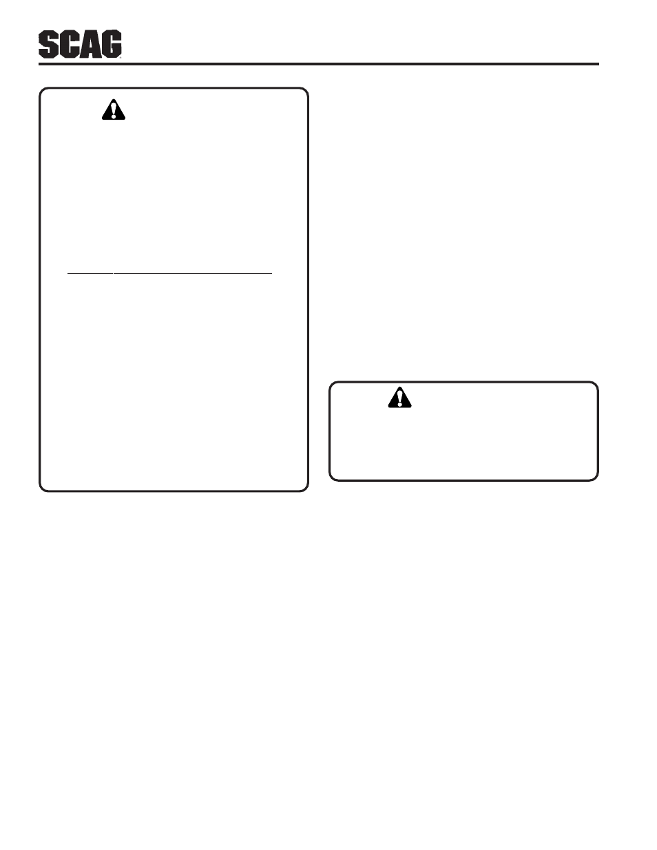 Warning | Scag Power Equipment STC48V-24BS User Manual | Page 38 / 108