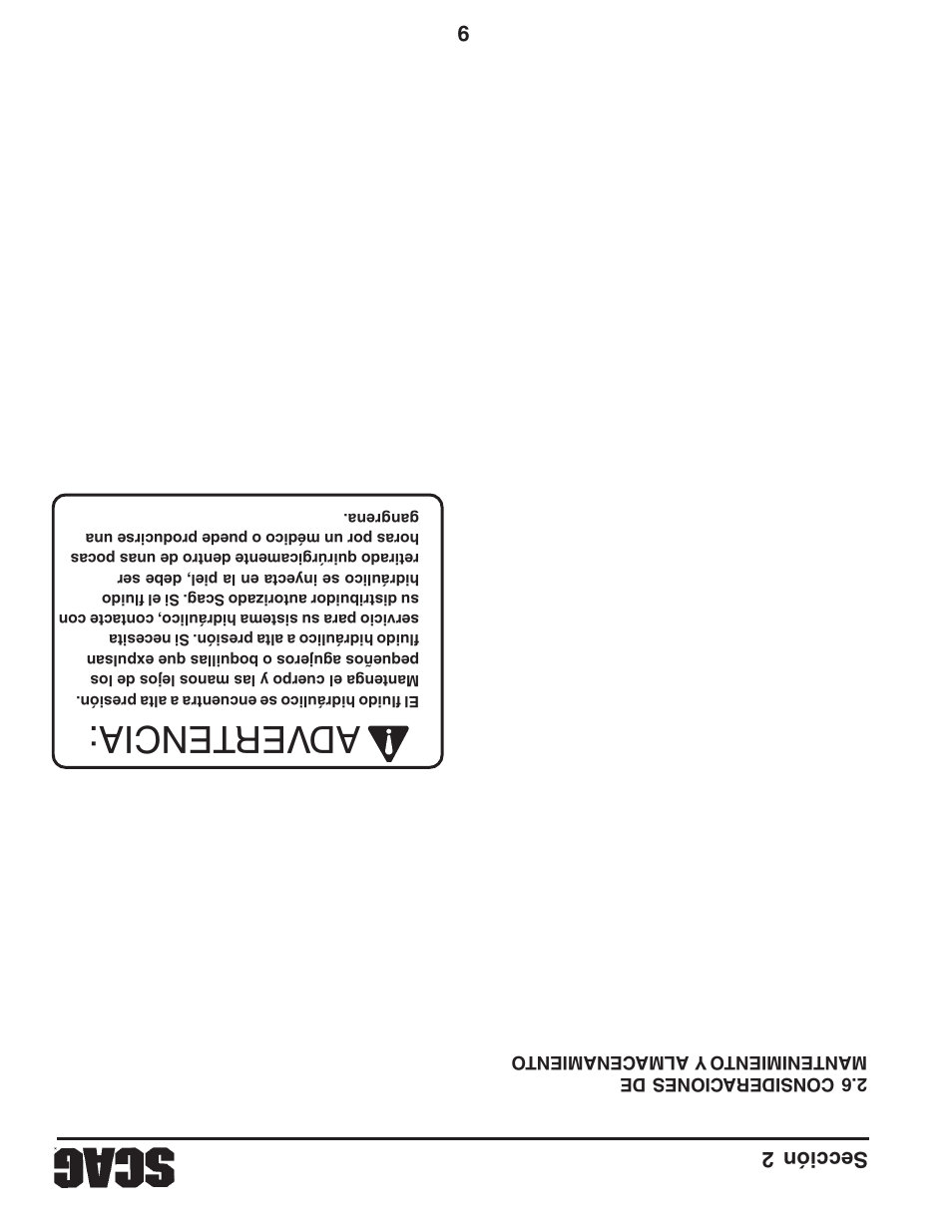 Adver tencia, 9sección 2 | Scag Power Equipment STT61V-31EFI-SS User Manual | Page 101 / 113