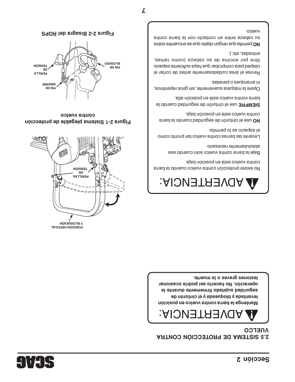 Adver tencia: adver tencia, 7sección 2 | Scag Power Equipment STT61V-31EFI-SS User Manual | Page 103 / 113