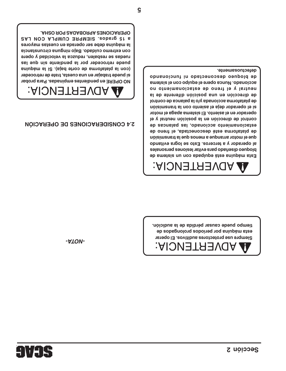 Adver tencia: adver tencia: adver tencia | Scag Power Equipment STT61V-31EFI-SS User Manual | Page 105 / 113
