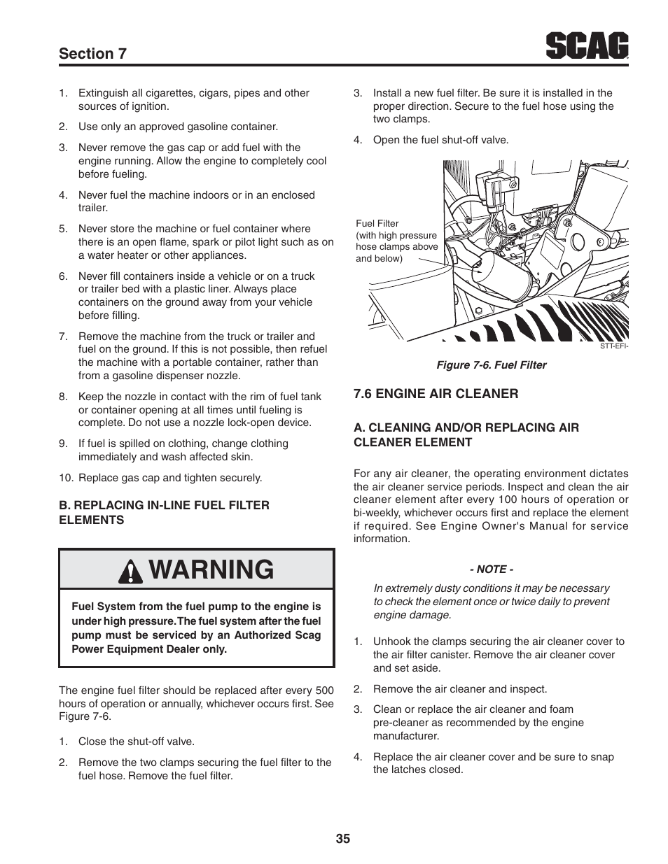 Warning | Scag Power Equipment STT61V-31EFI-SS User Manual | Page 39 / 113