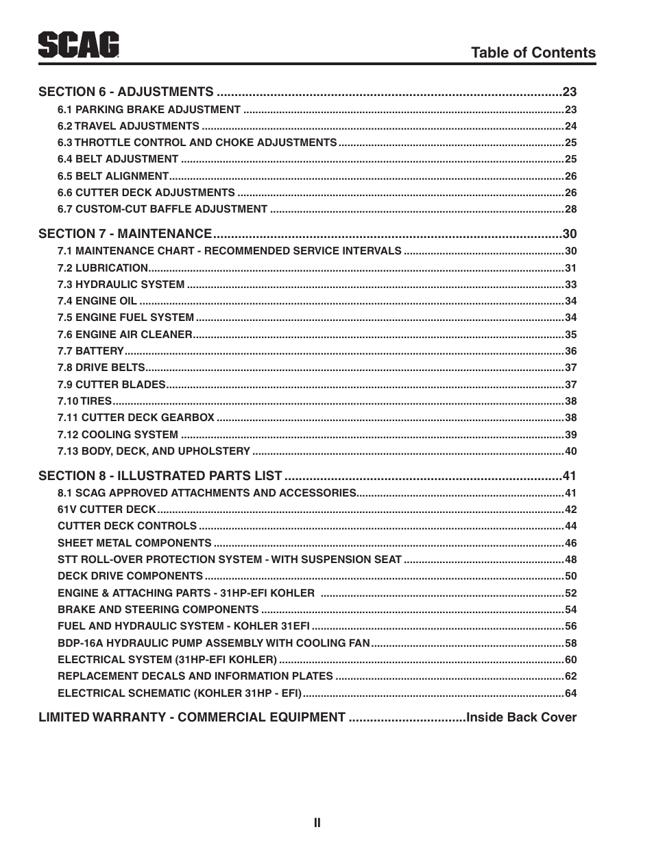 Scag Power Equipment STT61V-31EFI-SS User Manual | Page 4 / 113