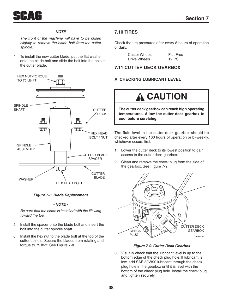 10 tires, 11 cutter deck gearbox, 10 tires 7.11 cutter deck gearbox | Caution | Scag Power Equipment STT61V-31EFI-SS User Manual | Page 42 / 113