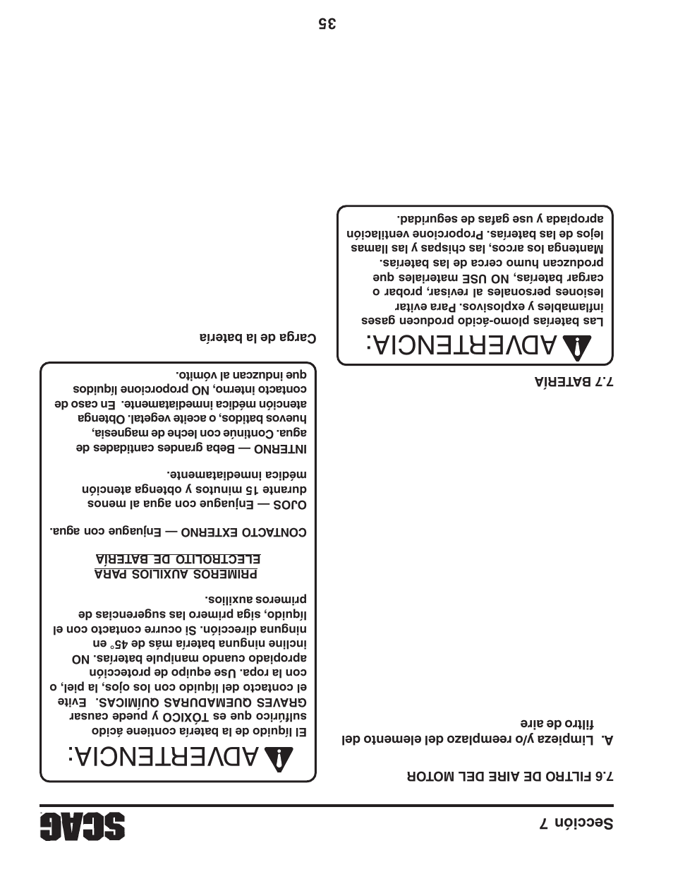 Adver tencia: adver tencia | Scag Power Equipment STT61V-31EFI-SS User Manual | Page 75 / 113