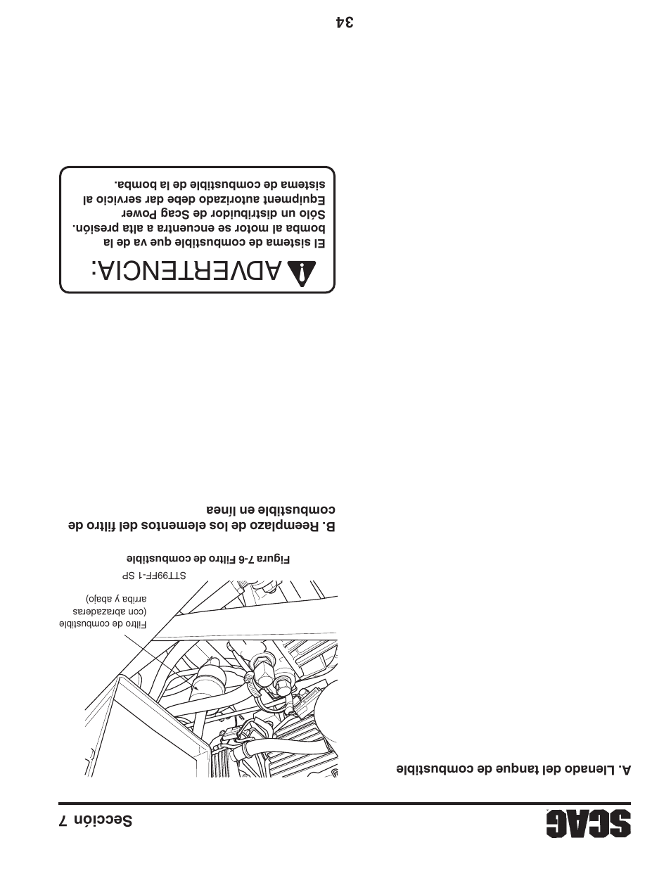 Adver tencia, Sección 7 34 | Scag Power Equipment STT61V-31EFI-SS User Manual | Page 76 / 113
