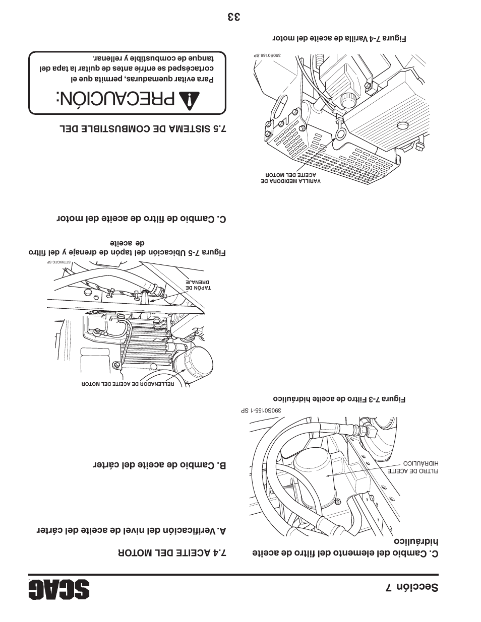 Precaución, Sección 7 33 | Scag Power Equipment STT61V-31EFI-SS User Manual | Page 77 / 113