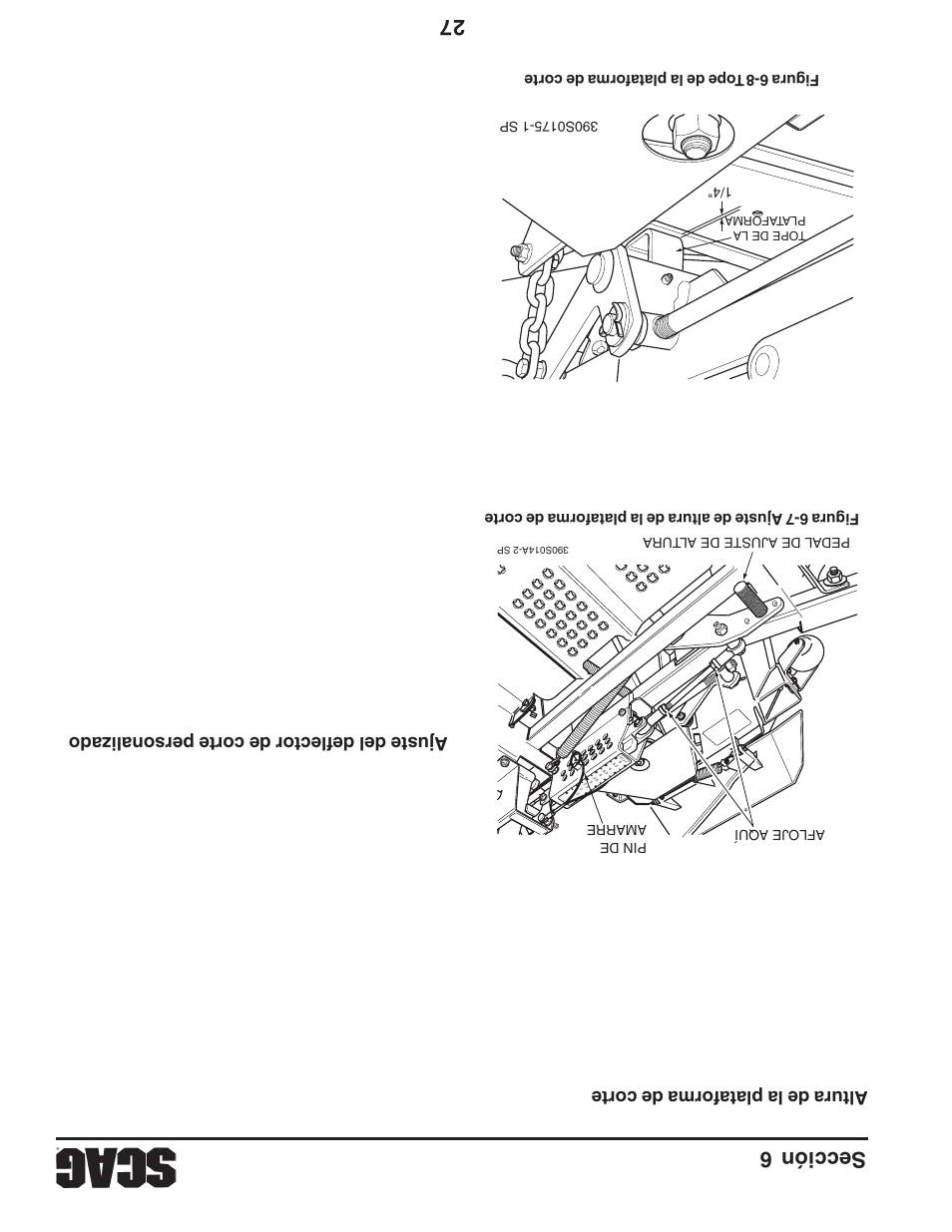 Sección 6 27, Altura de la plataforma de corte, Ajuste del deflector de corte personalizado | Scag Power Equipment STT61V-31EFI-SS User Manual | Page 83 / 113