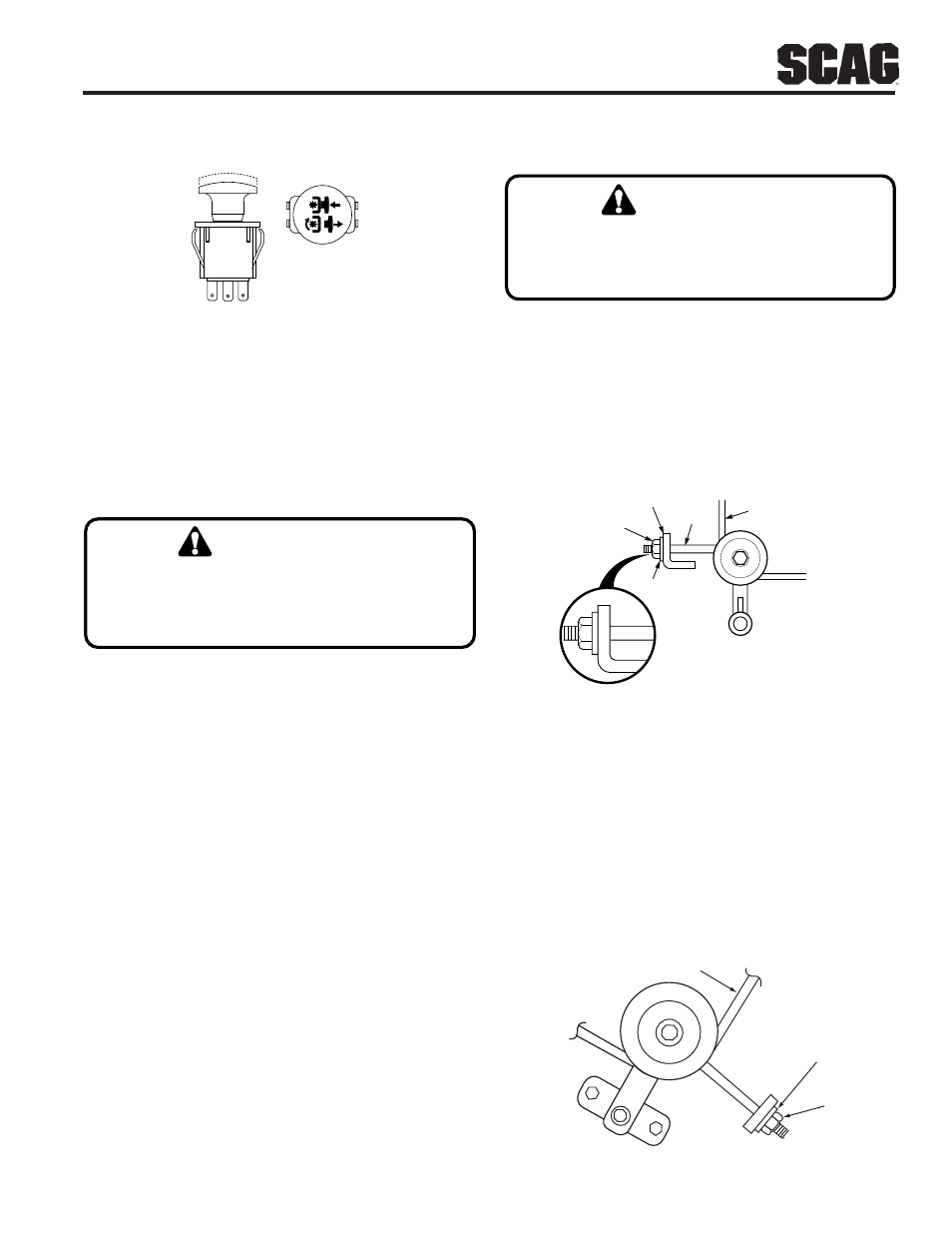 Caution, Warning, Cutter deck belt adjustments | Mower operation (cont'd) | Scag Power Equipment SW User Manual | Page 13 / 70