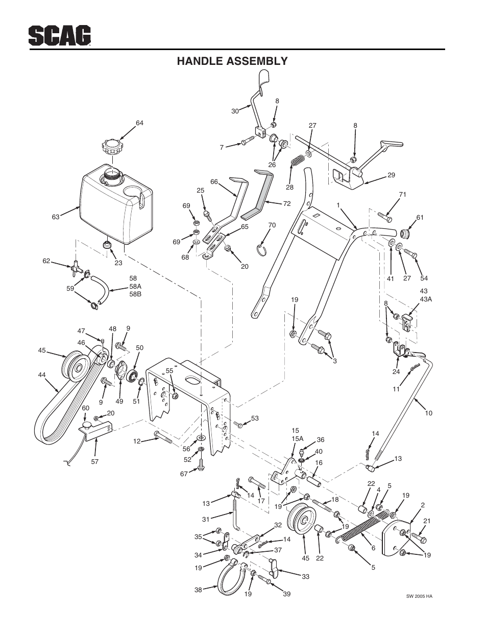 Handle assembly | Scag Power Equipment SW User Manual | Page 38 / 70