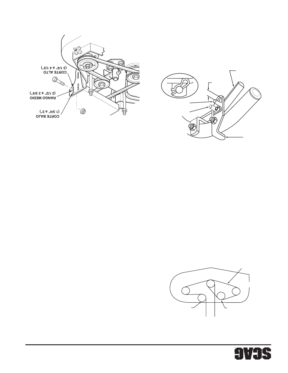 Ajustes de la plataforma de corte, Correa de la transmisión, Ajustes de control mo triz | Nota | Scag Power Equipment SW User Manual | Page 57 / 70