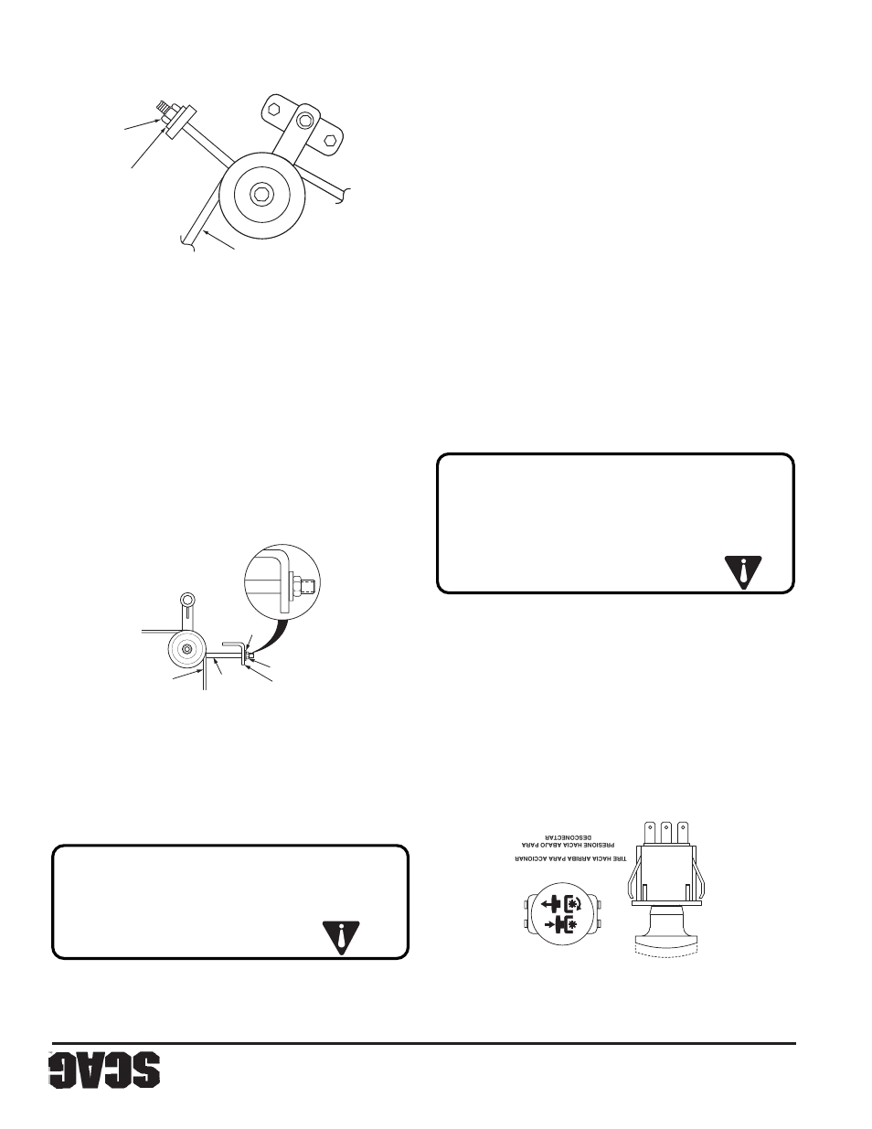 Adver tencia: preca ución, Ajustes de la correa de la pla taforma de cor te | Scag Power Equipment SW User Manual | Page 58 / 70