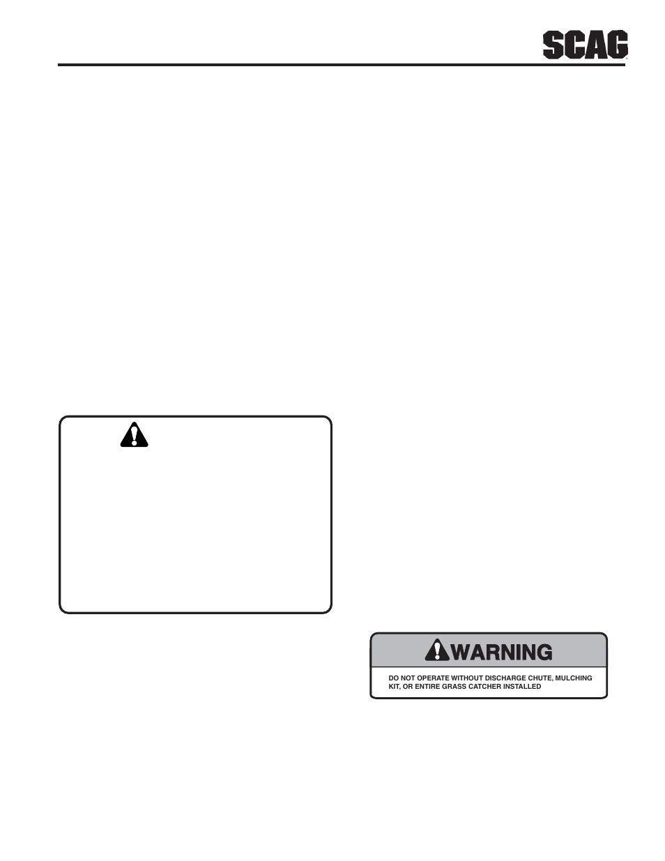 Warning | Scag Power Equipment SW User Manual | Page 9 / 70