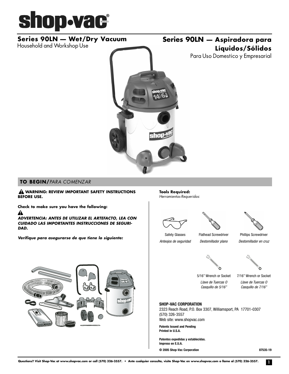 Shop-Vac 90LN User Manual | 12 pages