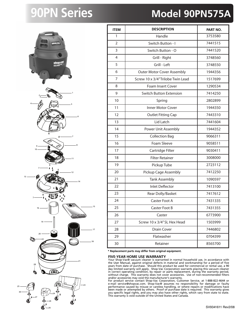 Shop-Vac 90PN575A User Manual | 1 page