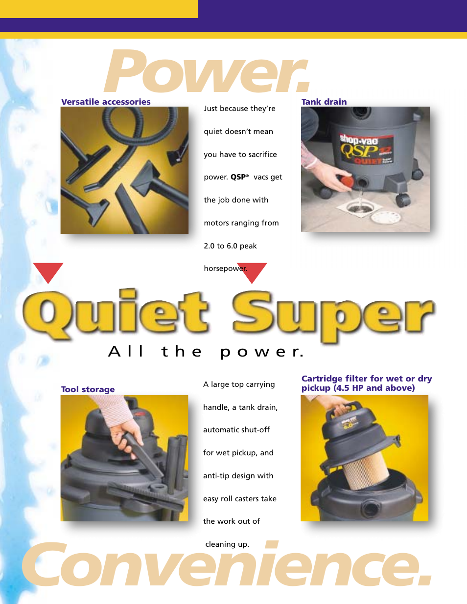 Power. convenience | Shop-Vac Wet/Dry Vacs QSP Series User Manual | Page 2 / 12