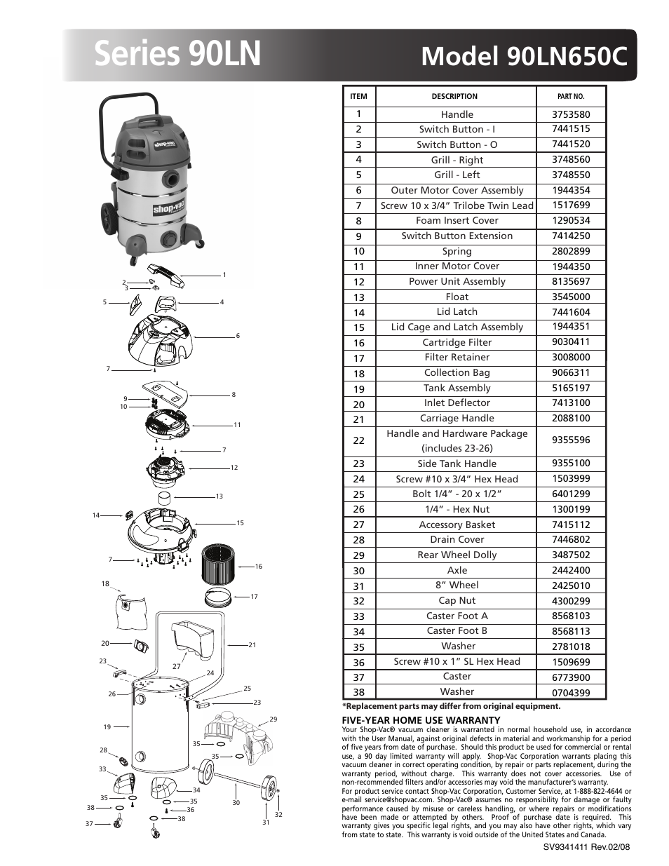 Shop-Vac Series 90LN 90LN650C User Manual | 1 page