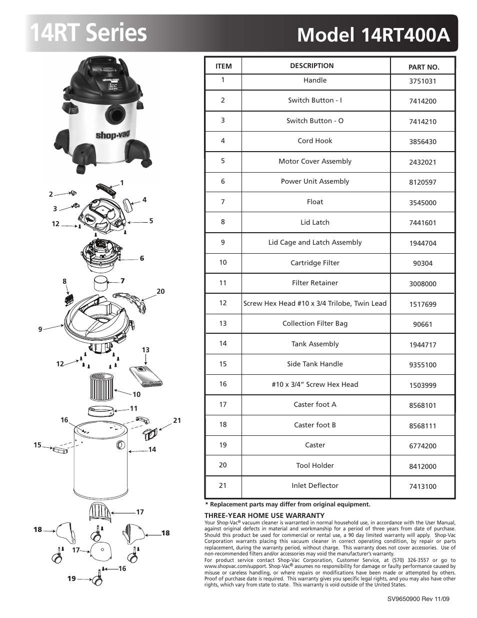 Shop-Vac vacuum cleaner 14rt400a User Manual | 1 page