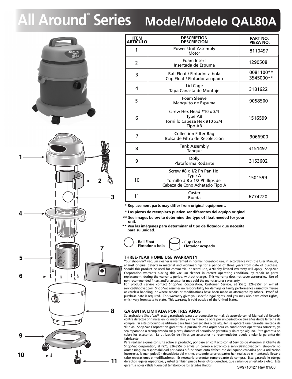 Shop-Vac QAL80A User Manual | 1 page