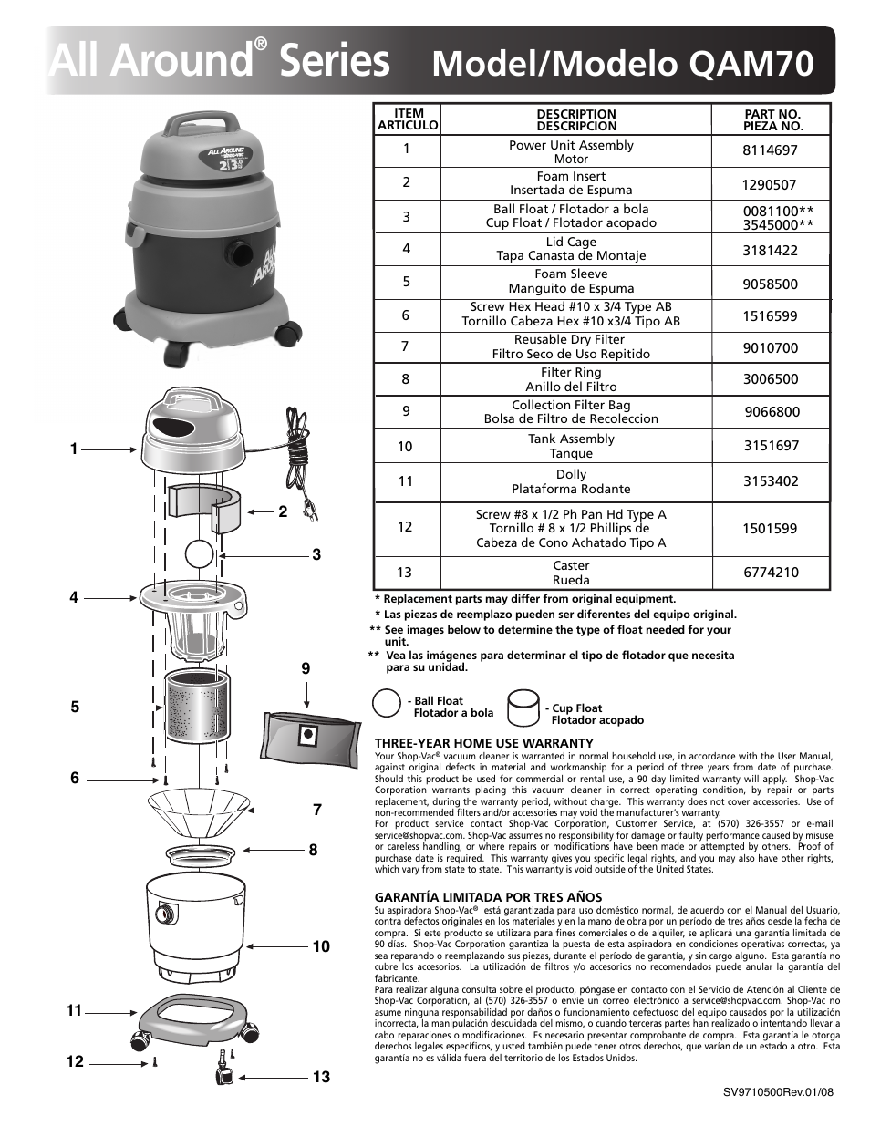 Shop-Vac All Around QAM70 User Manual | 1 page