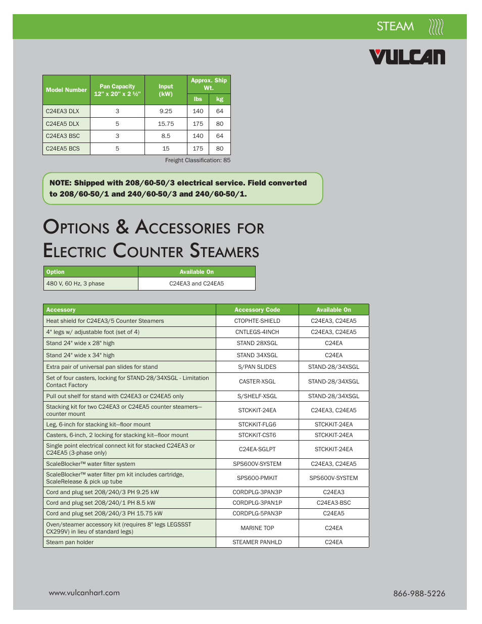 Ptions, Ccessories, Lectric | Ounter, Teamers, Steam | Steam VPX User Manual | Page 3 / 12
