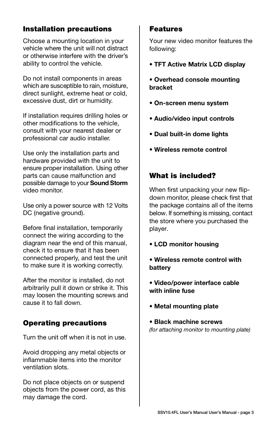 Sound Storm Laboratories SSV10.4FL User Manual | Page 3 / 12