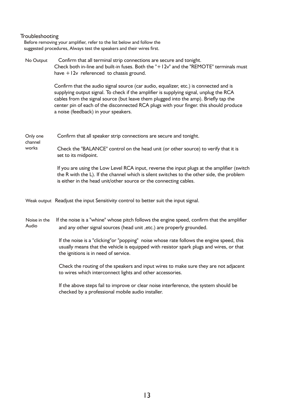 Sound Storm Laboratories Amplifiers User Manual | Page 13 / 13
