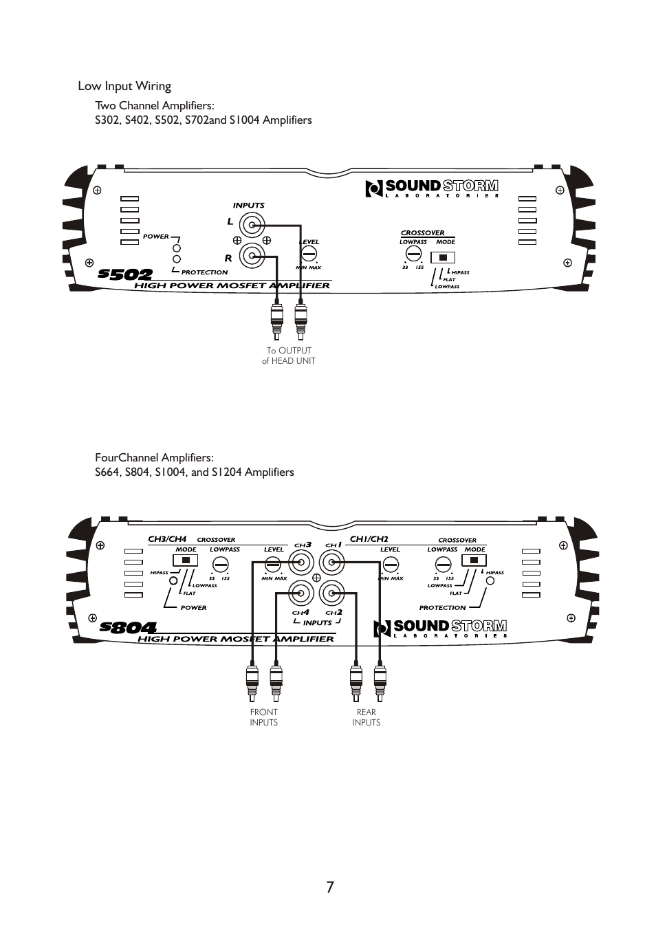 Low input wiring | Sound Storm Laboratories Amplifiers User Manual | Page 7 / 13