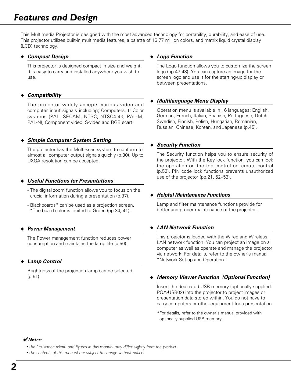 Features and design, 2features and design | Sound Storm Laboratories PLC-XU84 User Manual | Page 2 / 73