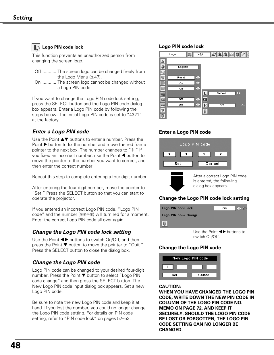 Setting | Sound Storm Laboratories PLC-XU84 User Manual | Page 48 / 73