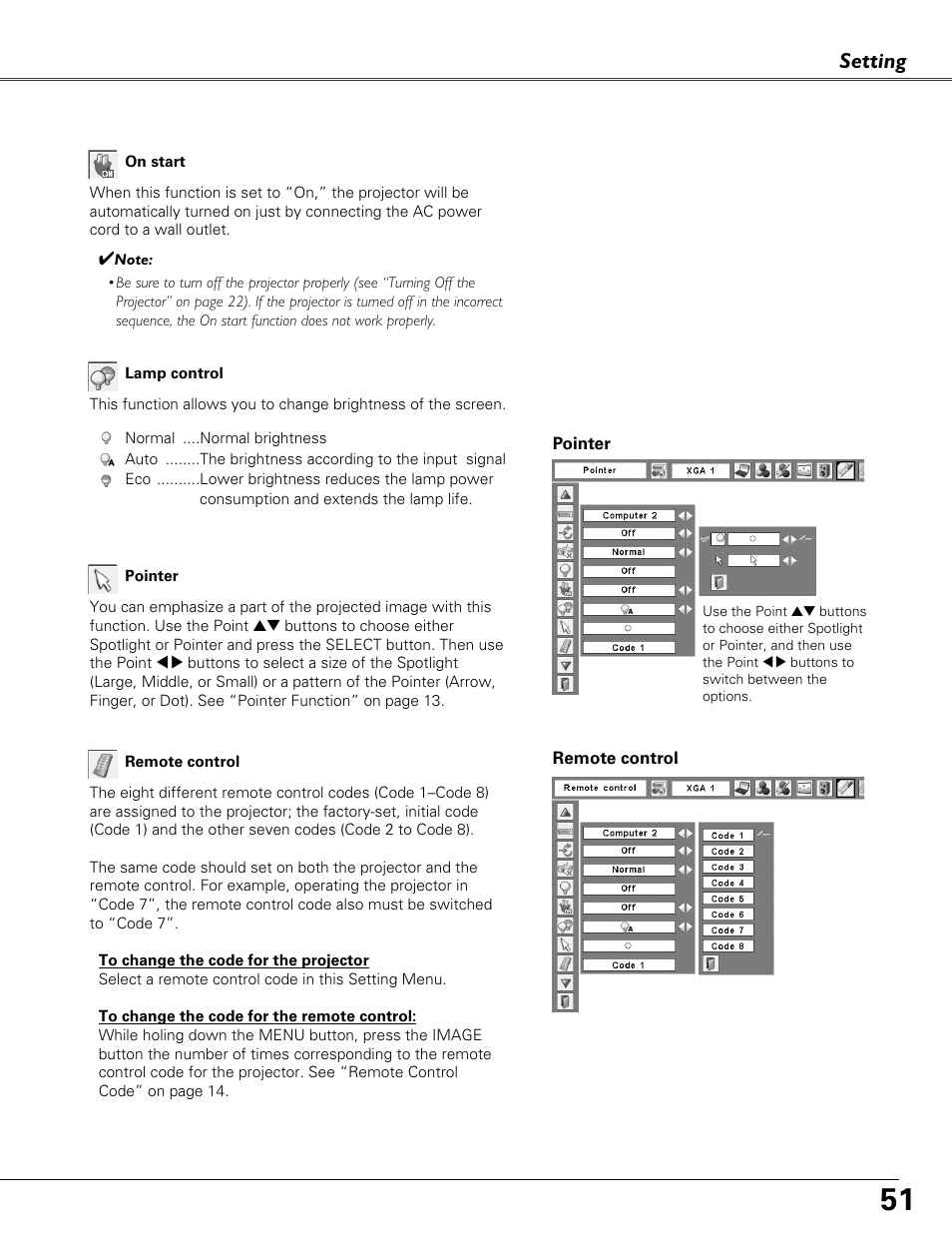 Setting | Sound Storm Laboratories PLC-XU84 User Manual | Page 51 / 73