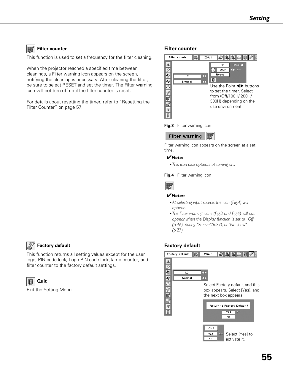 Setting | Sound Storm Laboratories PLC-XU84 User Manual | Page 55 / 73