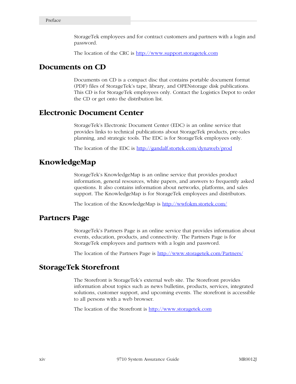 Documents on cd, Electronic document center, Knowledgemap | Storagetek storefront, Partners page | StorageTek 9710 User Manual | Page 16 / 86