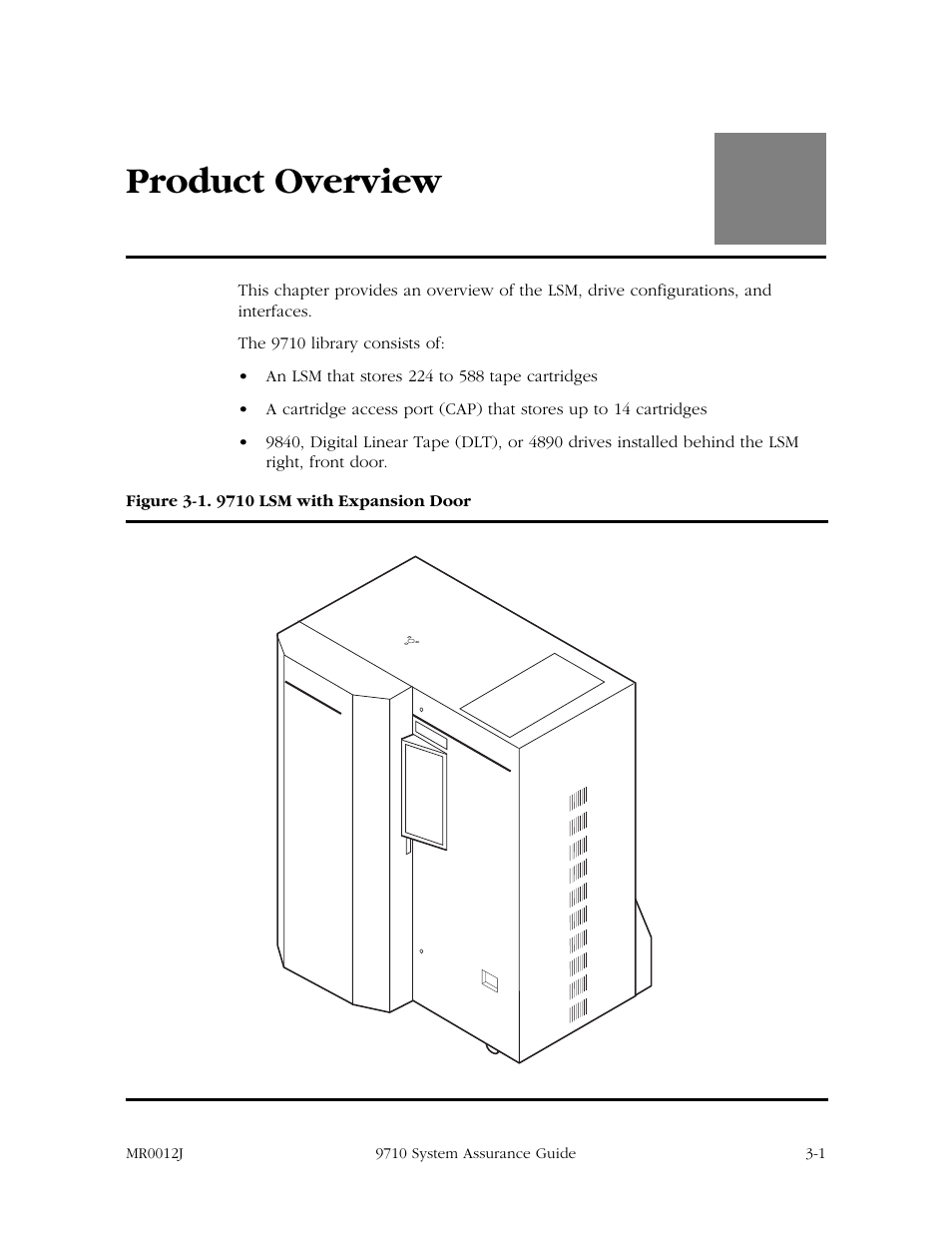 Product overview, Product overview -1, Figure 3-1. 9710 lsm with expansion door -1 | Chapter 3 | StorageTek 9710 User Manual | Page 29 / 86