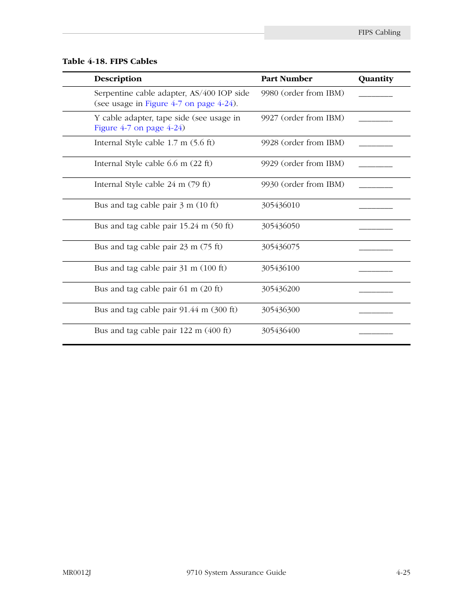 Table 4-18. fips cables -25 | StorageTek 9710 User Manual | Page 65 / 86