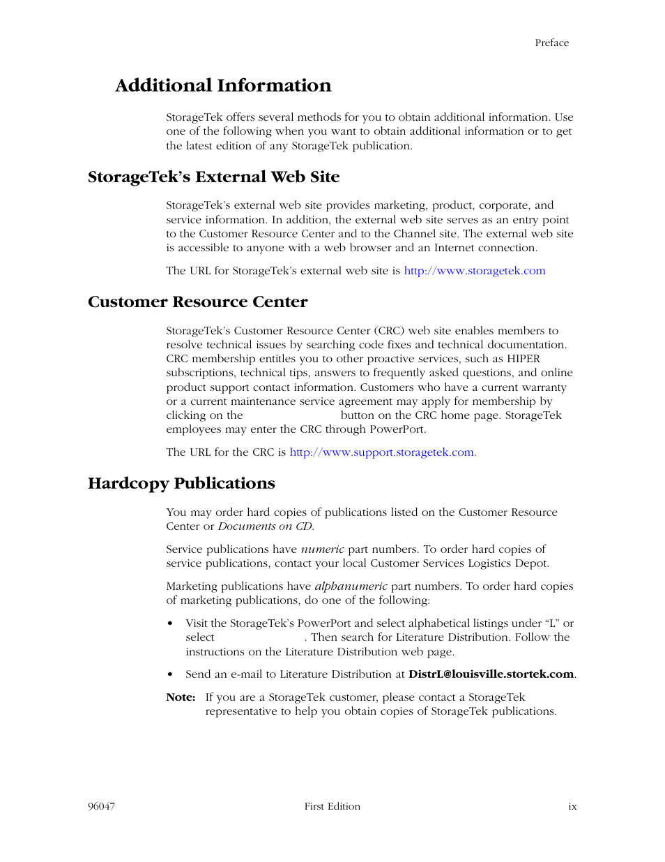 Additional information, Storagetek’s external web site, Customer resource center | Hardcopy publications | StorageTek L700 User Manual | Page 11 / 56