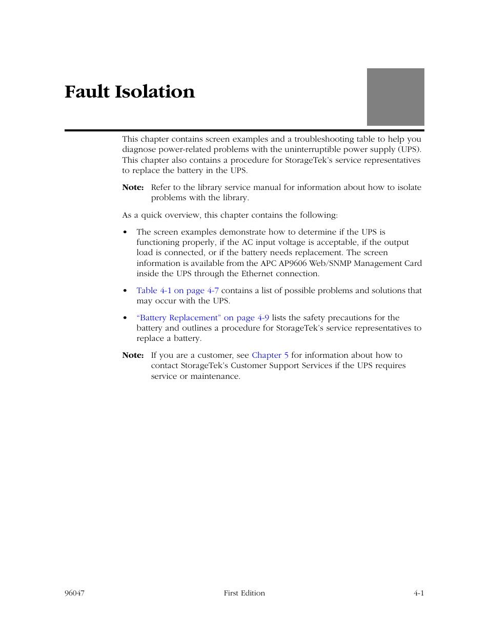 Fault isolation, Fault isolation -1, Chapter 4 | StorageTek L700 User Manual | Page 31 / 56