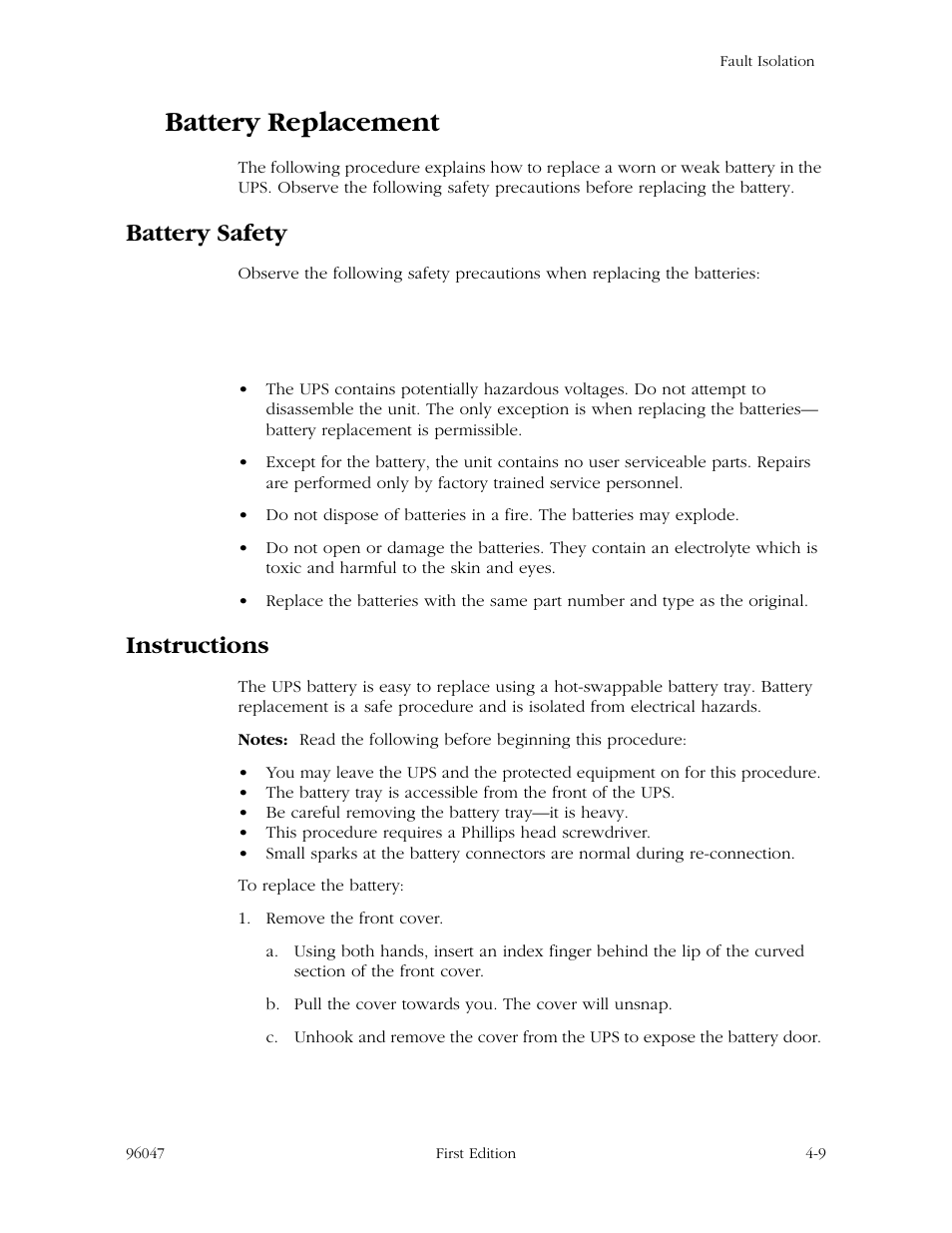 Battery replacement, Battery safety, Instructions | Battery replacement -9, Battery safety -9 instructions -9 | StorageTek L700 User Manual | Page 39 / 56