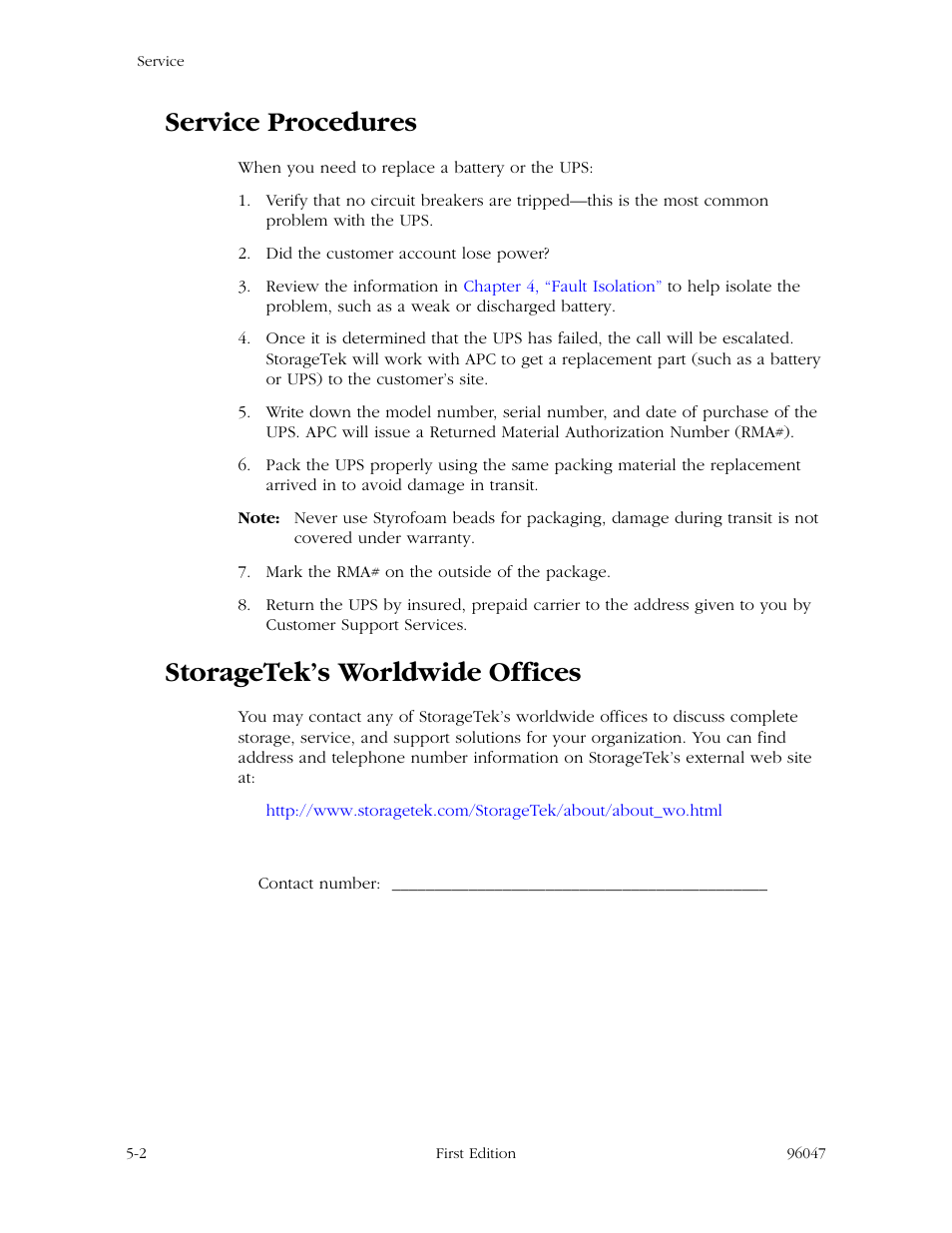 Service procedures, Storagetek’s worldwide offices | StorageTek L700 User Manual | Page 42 / 56
