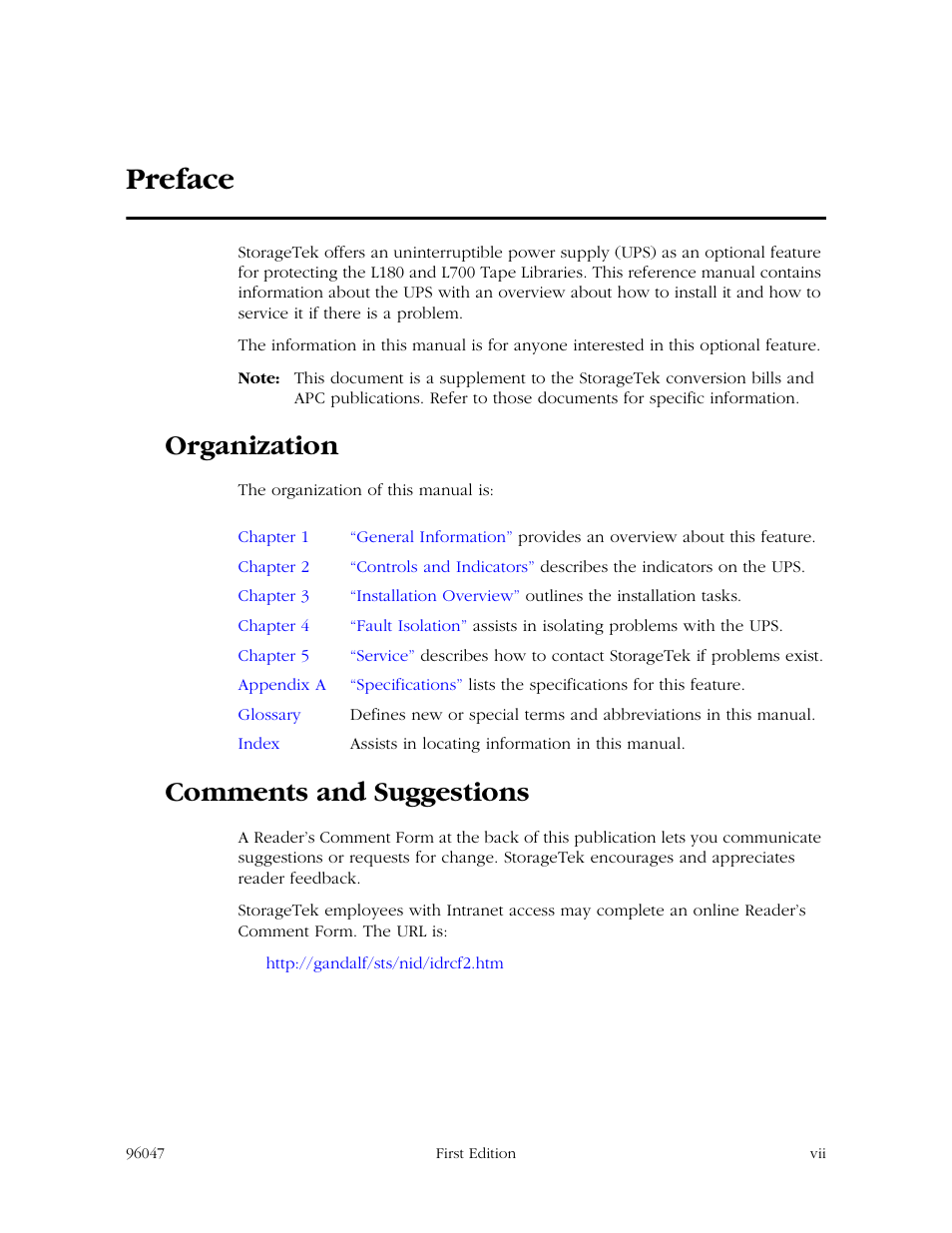 Preface, Organization, Comments and suggestions | StorageTek L700 User Manual | Page 9 / 56
