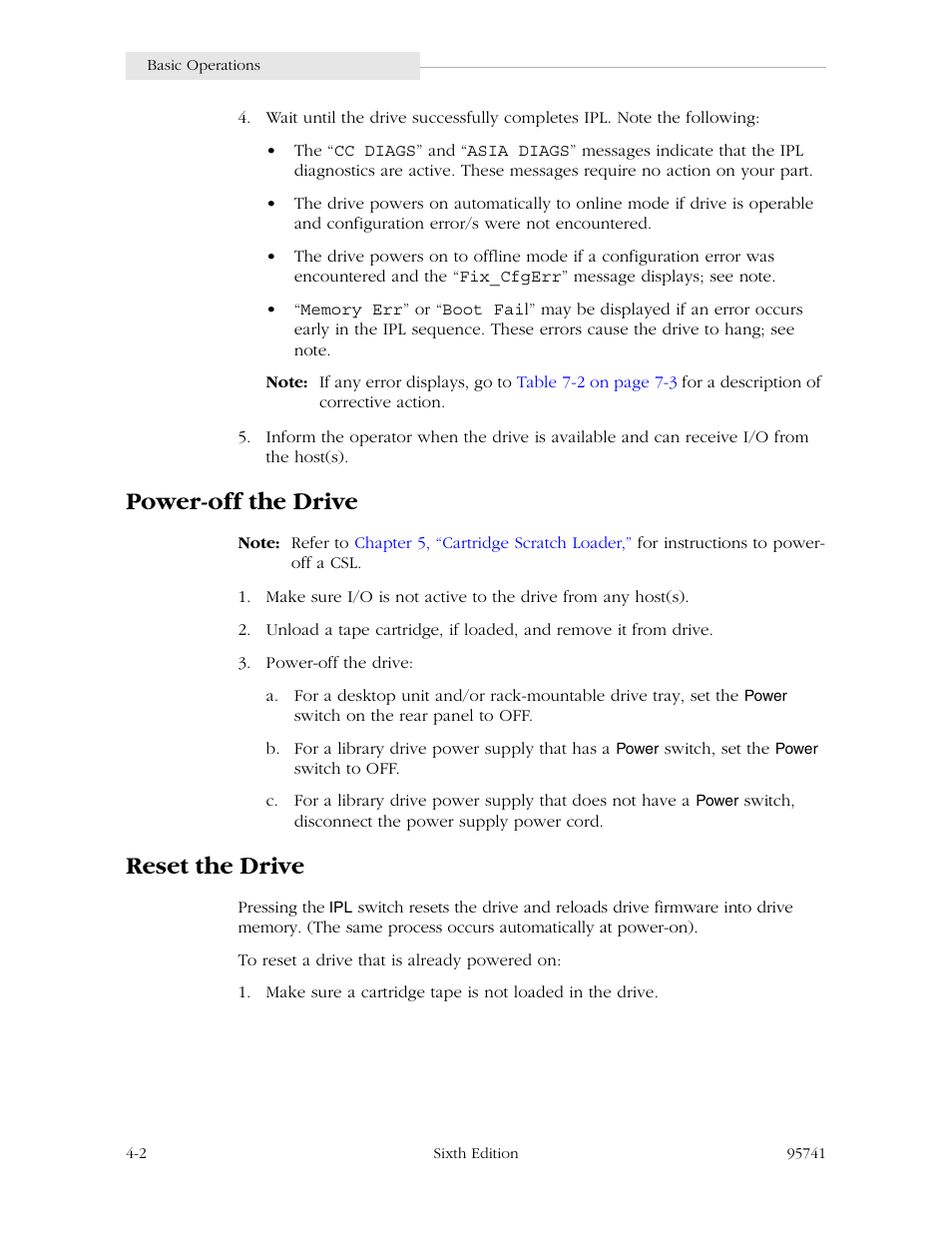 Power-off the drive, Reset the drive | StorageTek 9840 User Manual | Page 106 / 250