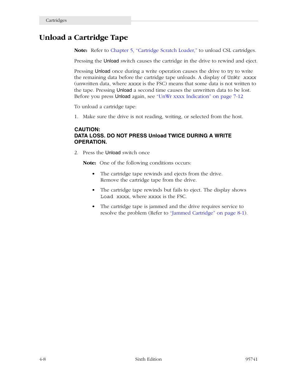 Unload a cartridge tape | StorageTek 9840 User Manual | Page 112 / 250