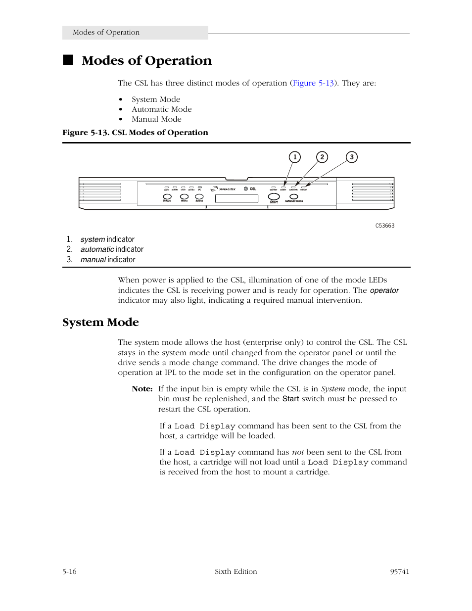 Modes of operation, System mode, Modes of operation -16 | System mode -16, Figure 5-13. csl modes of operation -16 | StorageTek 9840 User Manual | Page 132 / 250