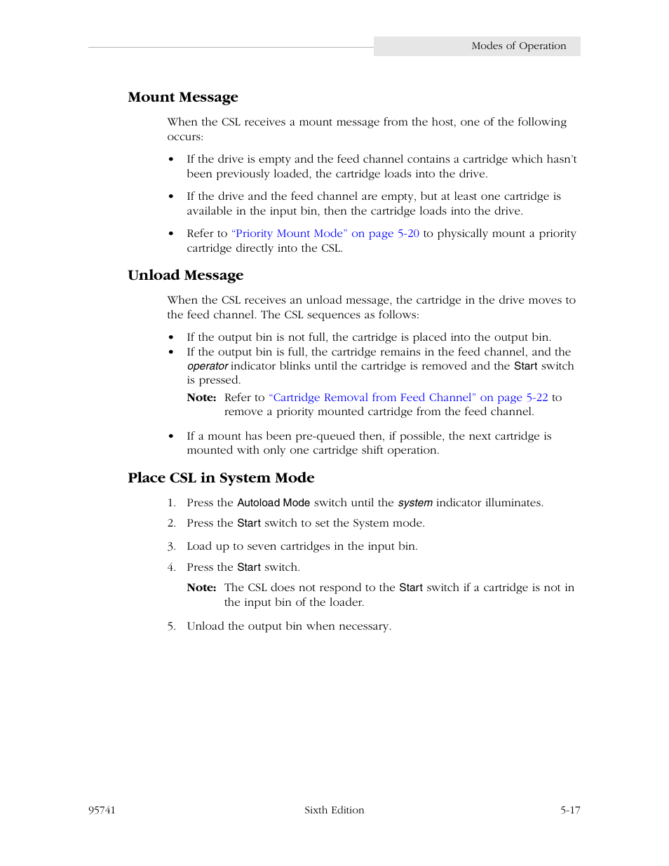 Mount message, Unload message, Place csl in system mode | StorageTek 9840 User Manual | Page 133 / 250