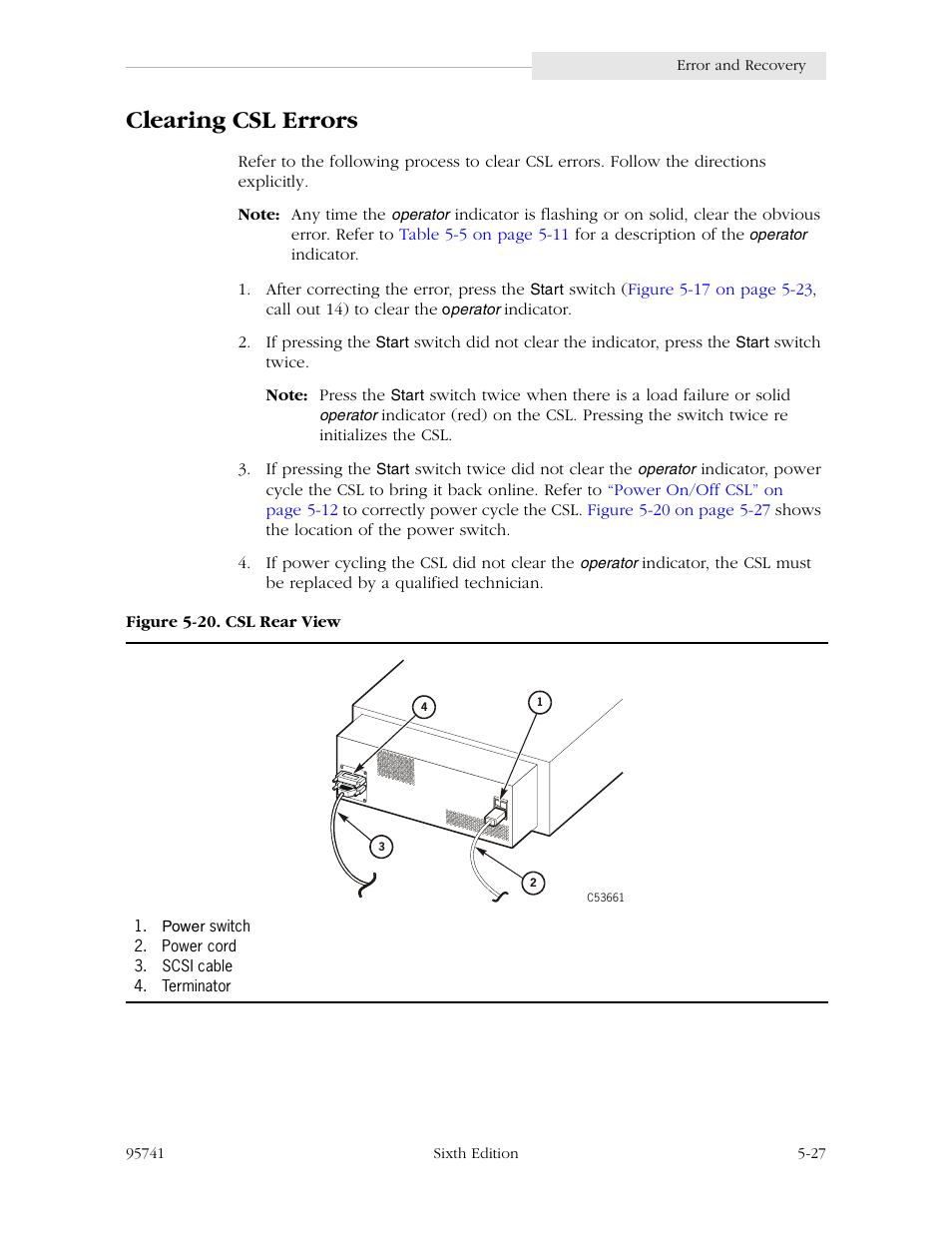 Clearing csl errors, Clearing csl errors -27, Figure 5-20. csl rear view -27 | StorageTek 9840 User Manual | Page 143 / 250