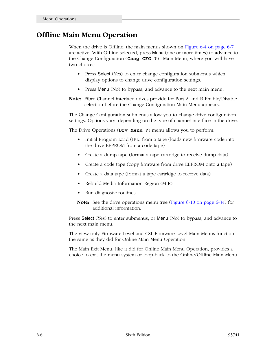 Offline main menu operation, Offline main menu operation -6 | StorageTek 9840 User Manual | Page 162 / 250