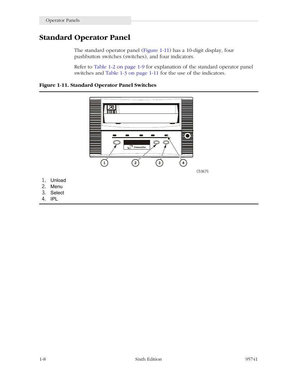 Standard operator panel | StorageTek 9840 User Manual | Page 32 / 250