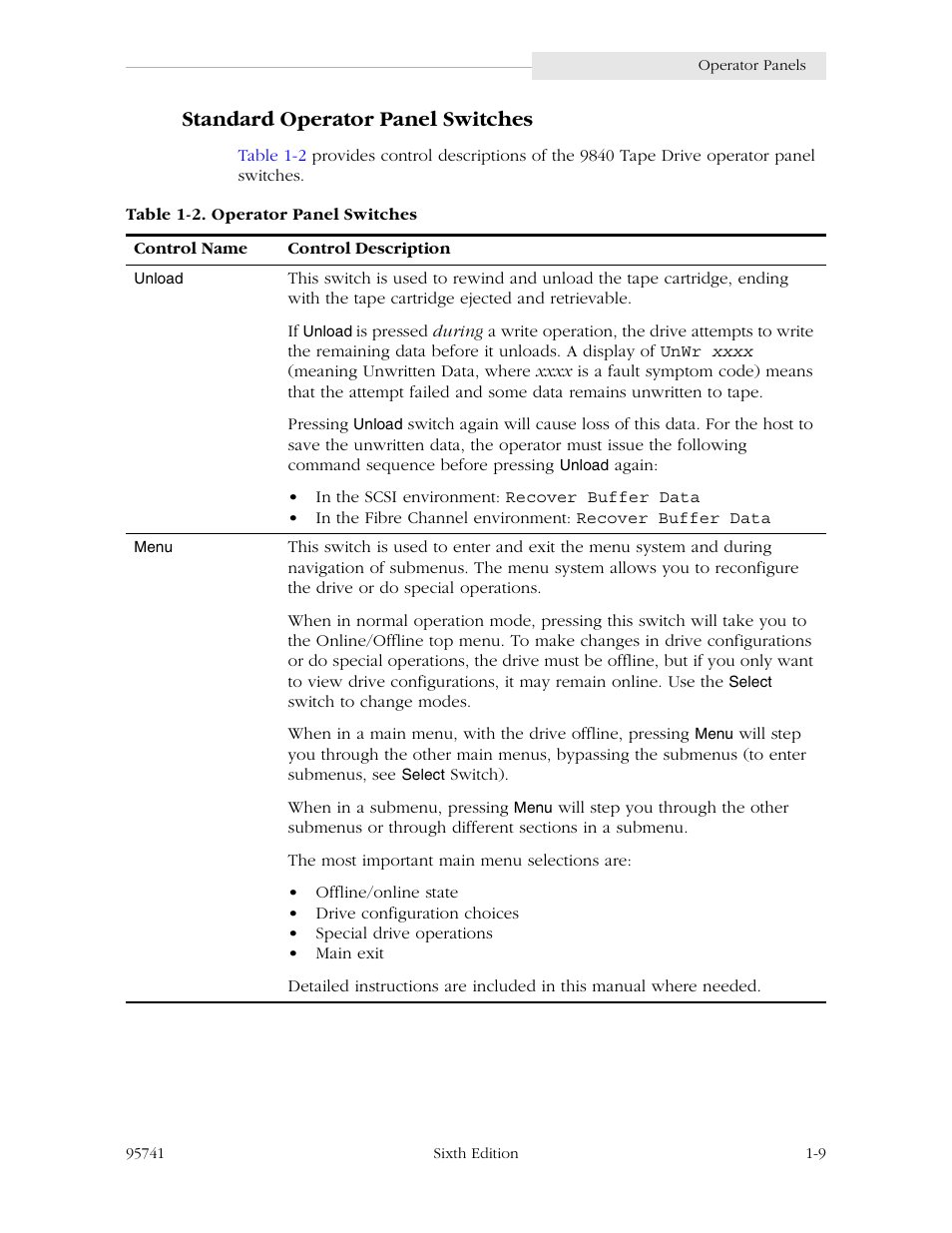 Standard operator panel switches, For explanat | StorageTek 9840 User Manual | Page 33 / 250