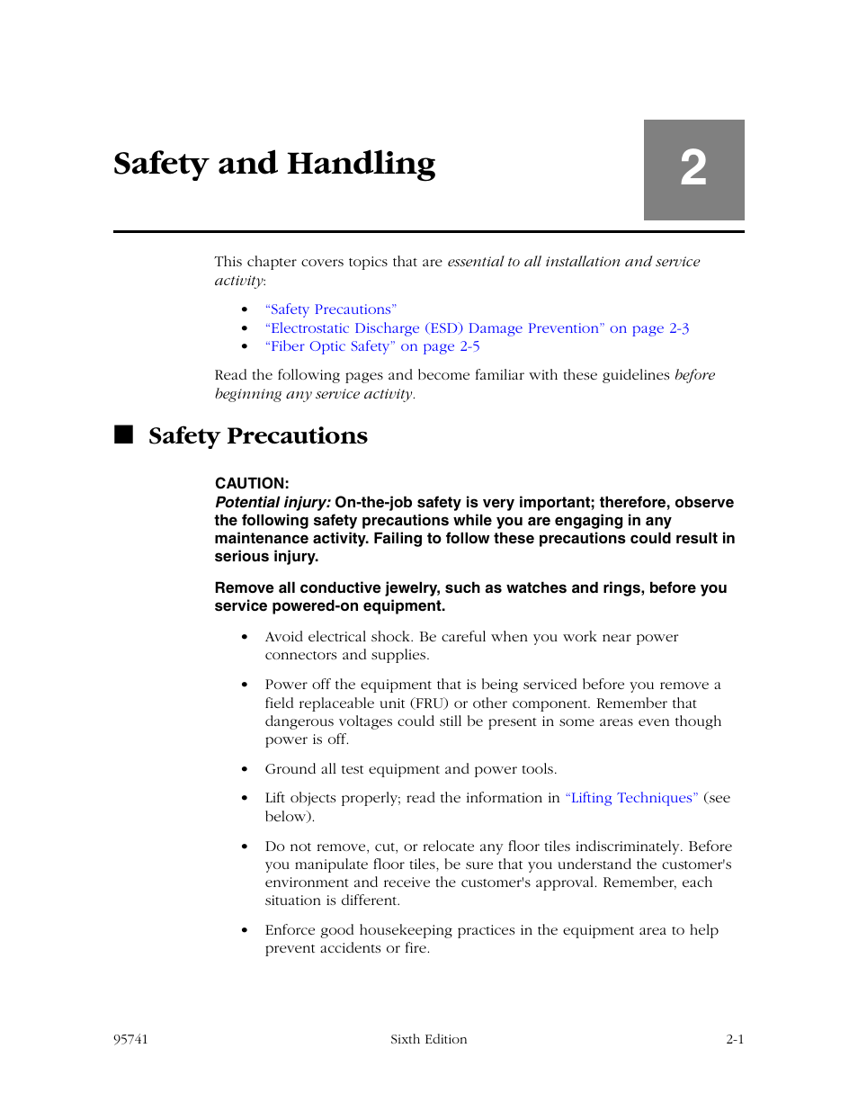 Safety and handling, Safety precautions, Safety and handling -1 | Safety precautions -1, Chapter 2 | StorageTek 9840 User Manual | Page 43 / 250