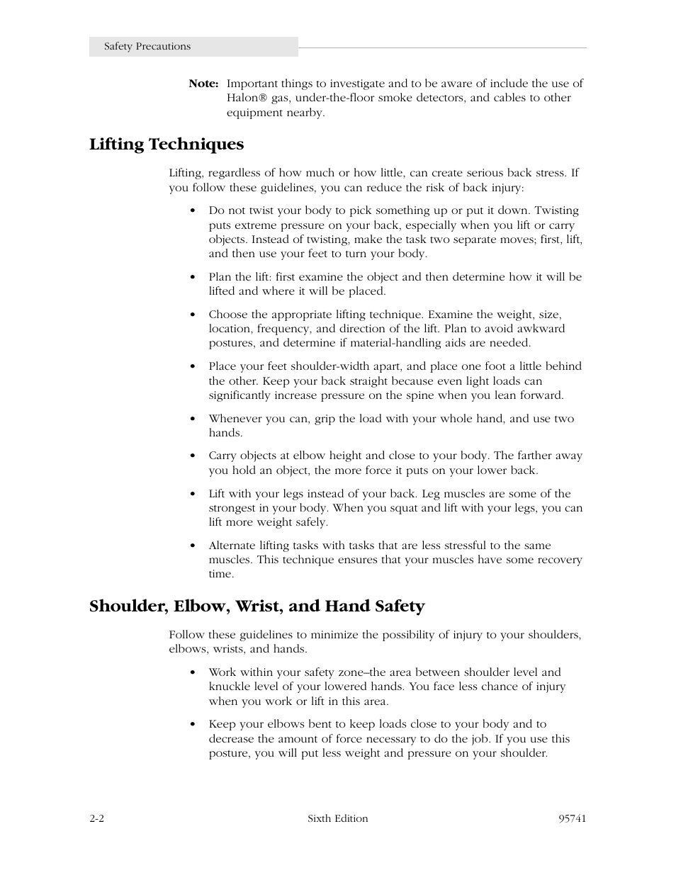 Lifting techniques, Shoulder, elbow, wrist, and hand safety | StorageTek 9840 User Manual | Page 44 / 250